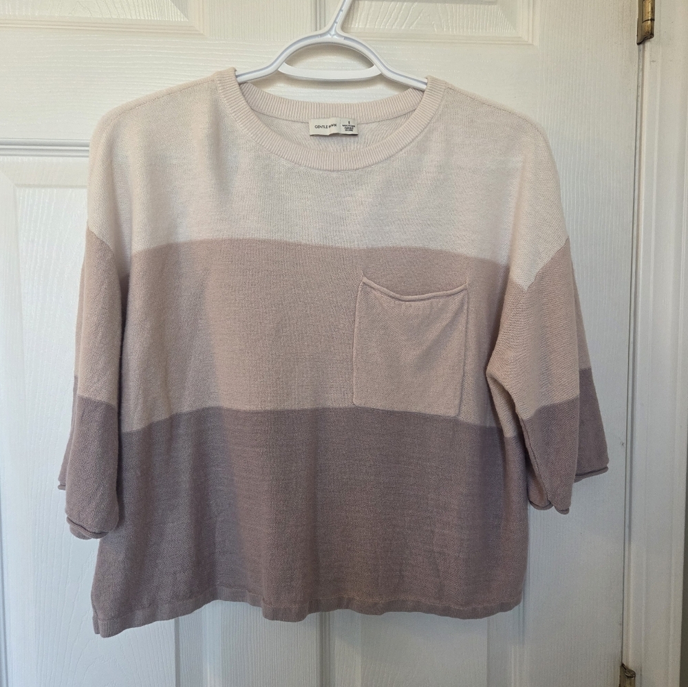 Gentle Fawn Soft Cream Color Block 3/4 Sleeve Sweater